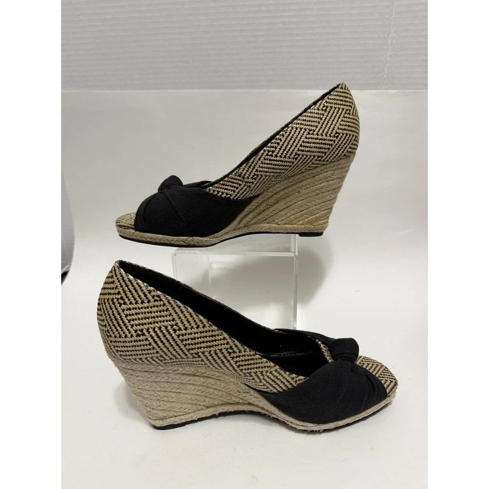 Kelly & Katie  8.5 M Knotted Espadrille Woven Wedge Sandal Black Beige